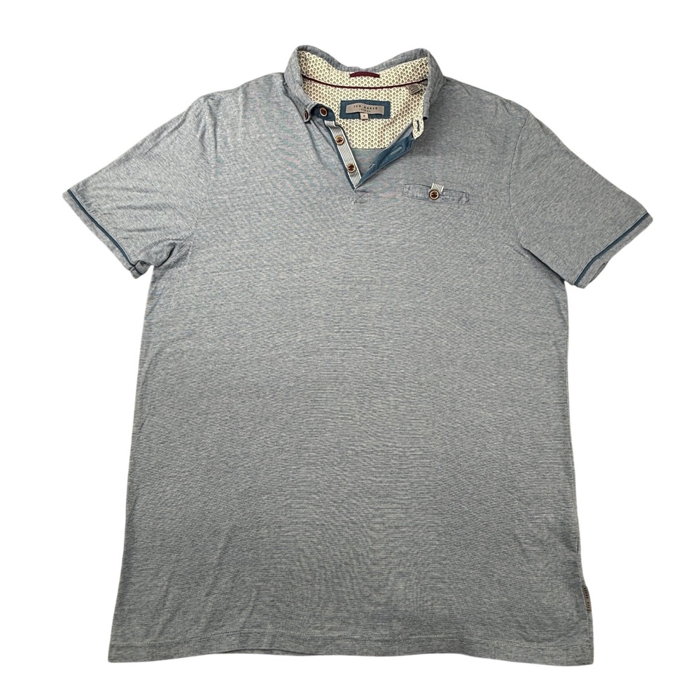 Ted Baker Polo Shirt Mens 5 Blue Trynor Micro Stripe Short Sleeve‎ Cotton Casual